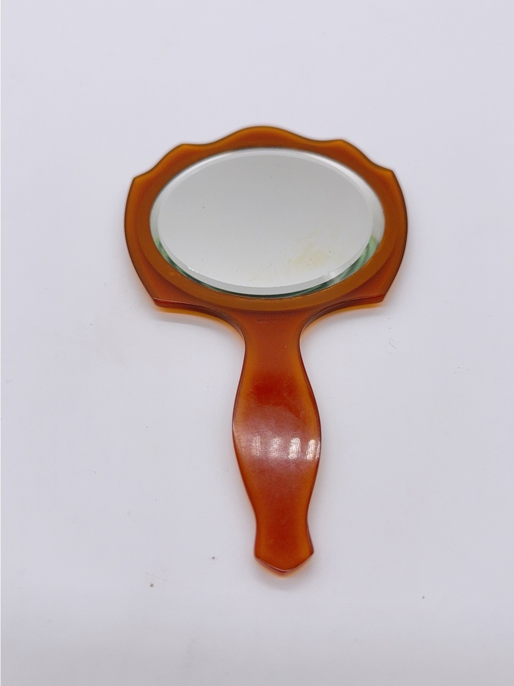 Antique Bakelite Hand Mirror, Celluloid Plastic, Beveled, Vintage Victorian